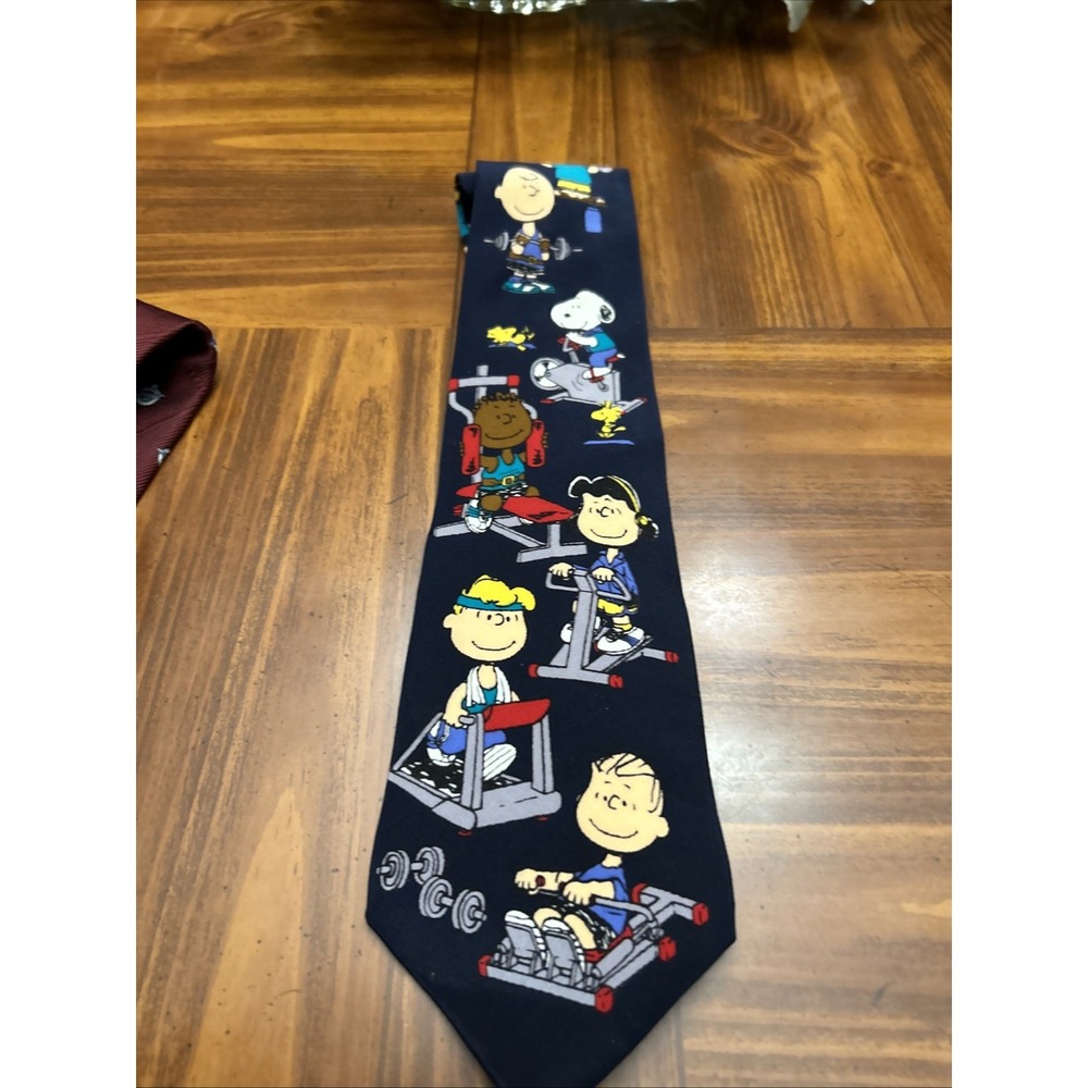 Peanuts No Pain No Gain Navy Necktie Tie Silk‎
